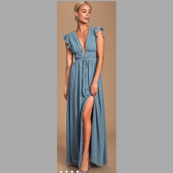 Lulus Dresses & Skirts - I’m all yours slate blue ruffle maxi dress ✨